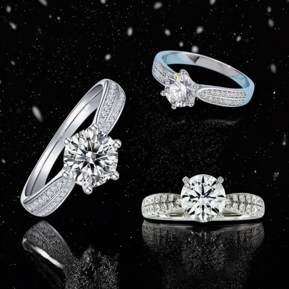 NWT-1.5 Moissanite Carat Round Cut Pavé Engagement Ring in Sterling Silver